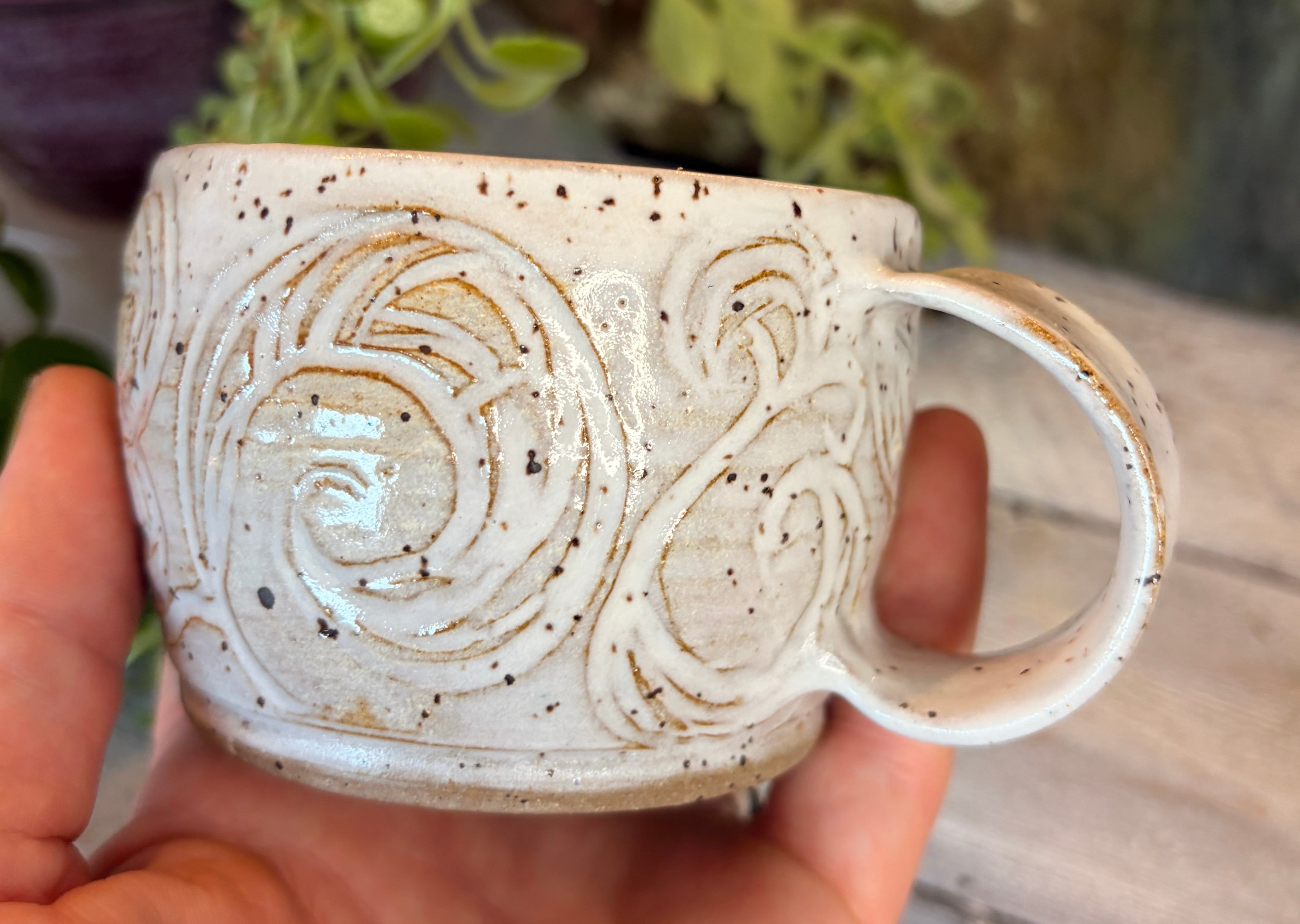 Wheel-Thrown Stoneware Coffee & Tea Mug – Winter Meadow