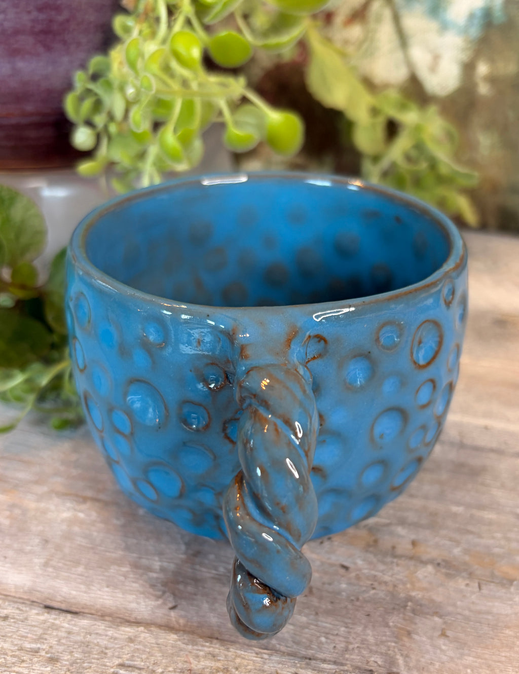 Wheel-Thrown Stoneware Coffee & Tea Mug – Blue Hollow